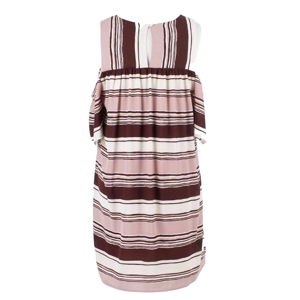 Blue Rain Sz M Mauve Multi Stripe Cold Shoulder Flutter Lined Poly Dress - Picture 3 of 5
